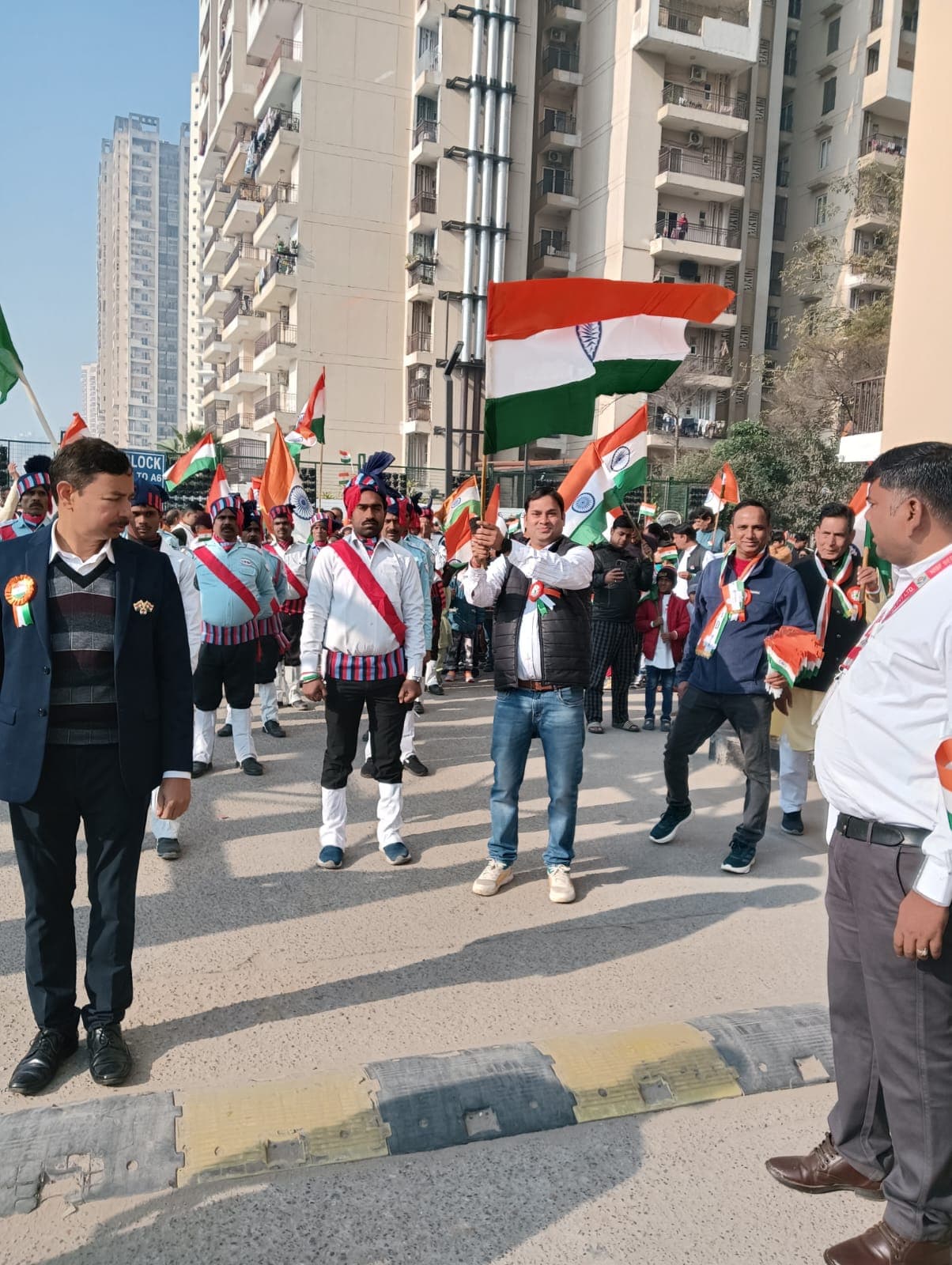 Residents inside the Panchsheel Greens 2 complex